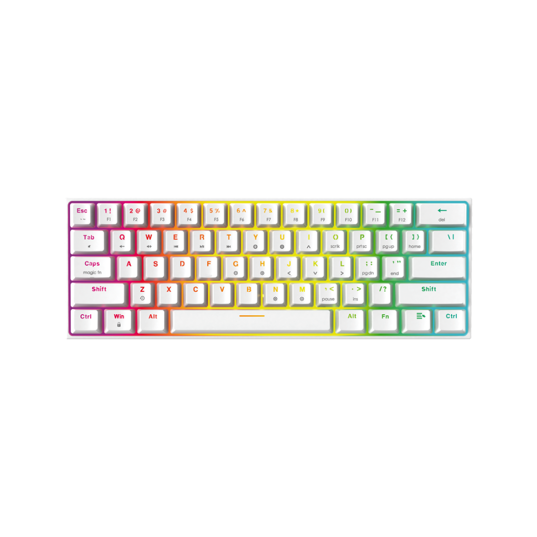 Fantech MAXFIT61 White Mechanical Keyboard – Blue Switch (60% Hot-Swappable)