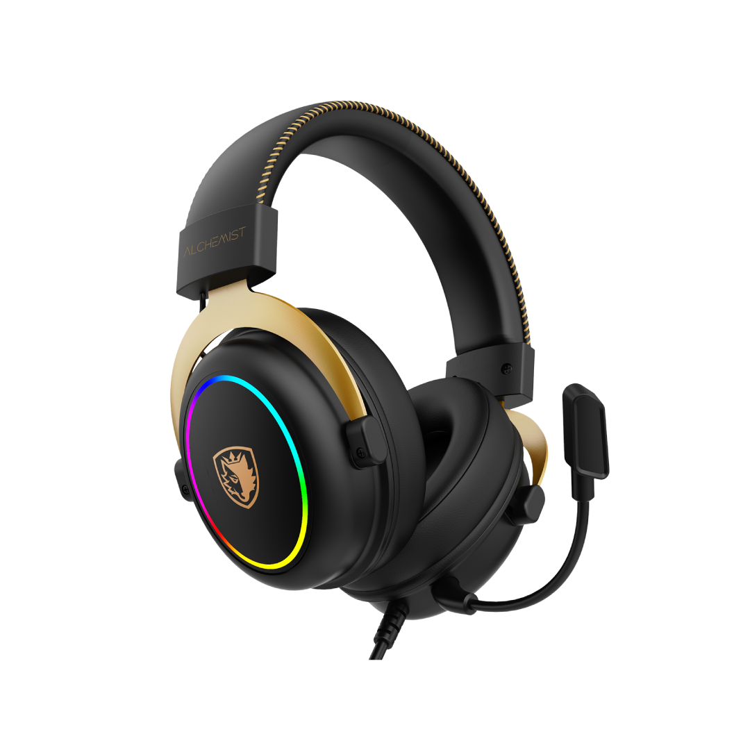 SADES Alchemist SA-913 GOLD USB Gaming Headset – 7.1 Surround / 50mm Drivers / ENC Mic / RGB Lighting 1