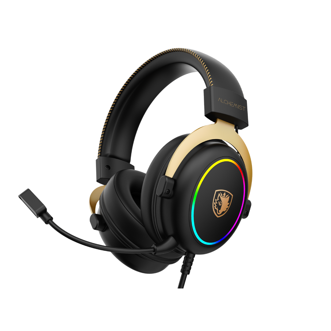 SADES Alchemist SA-913 GOLD USB Gaming Headset – 7.1 Surround / 50mm Drivers / ENC Mic / RGB Lighting