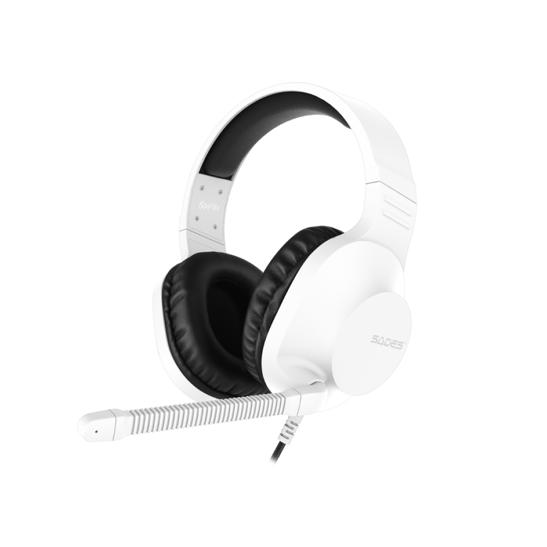 SADES Spirit SA-721 White Gaming Headset – 50mm Drivers / Stereo Sound / Noise Cancelling Mic / 3.5mm / Lightweight Design