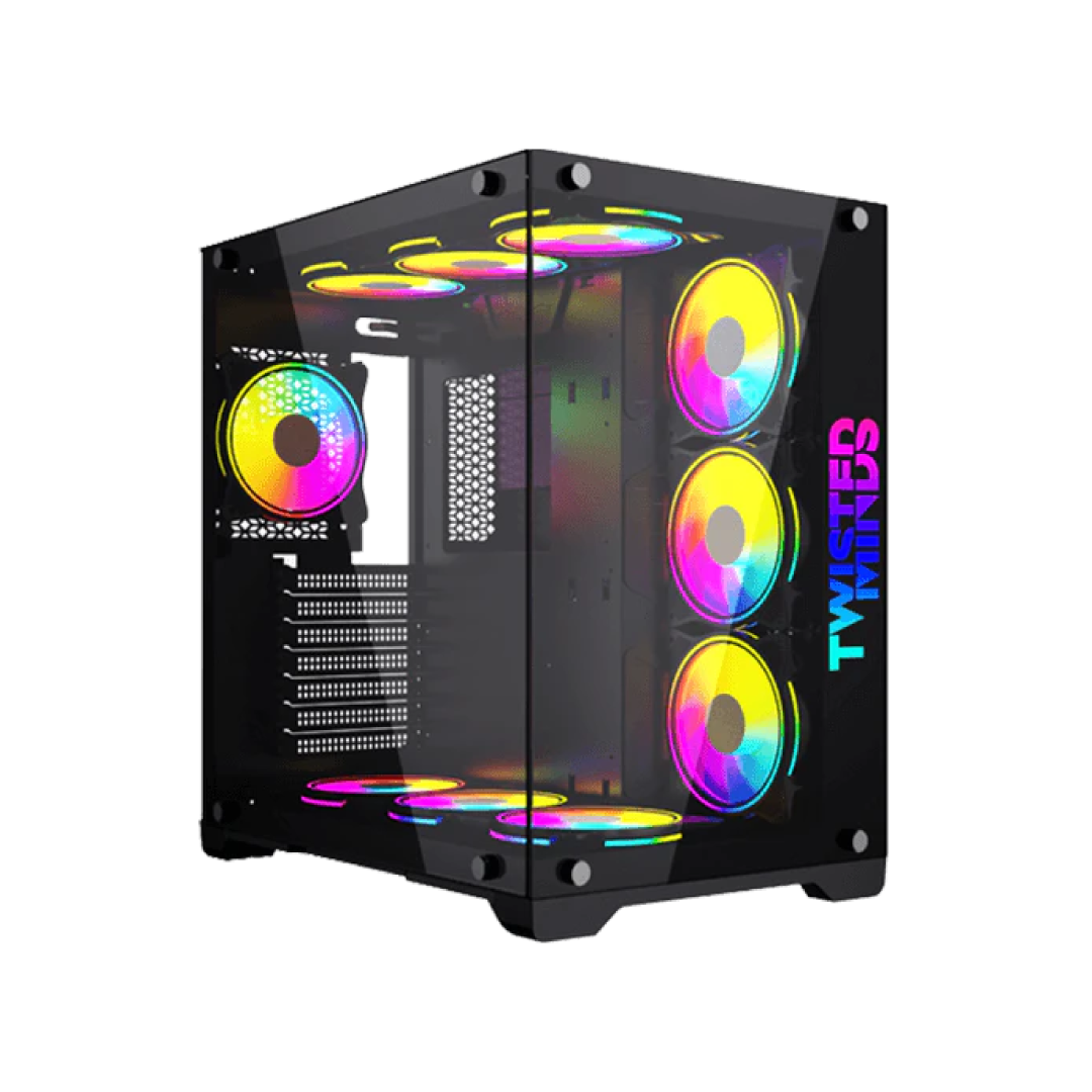 Twisted Minds TM1-B-S Black Gaming Case – Mid Tower / Tempered Glass / ATX / 7 Fans Support / Up to 360mm AIO / 380mm GPU