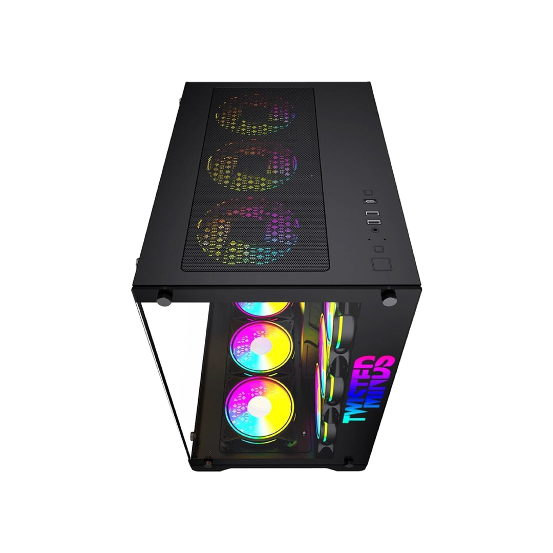 Twisted Minds TM1-B-S Black Gaming Case – Mid Tower / Tempered Glass / ATX / 7 Fans Support / Up to 360mm AIO / 380mm GPU 5