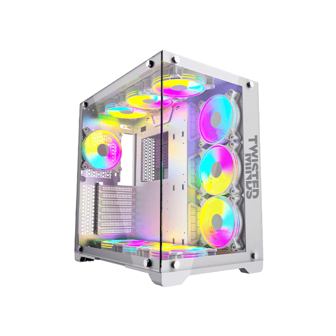 Twisted Minds TM1-W-S White Gaming Case – Mid Tower / Tempered Glass / ATX / 380mm GPU / 7 Fans Support / USB-C / White Edition