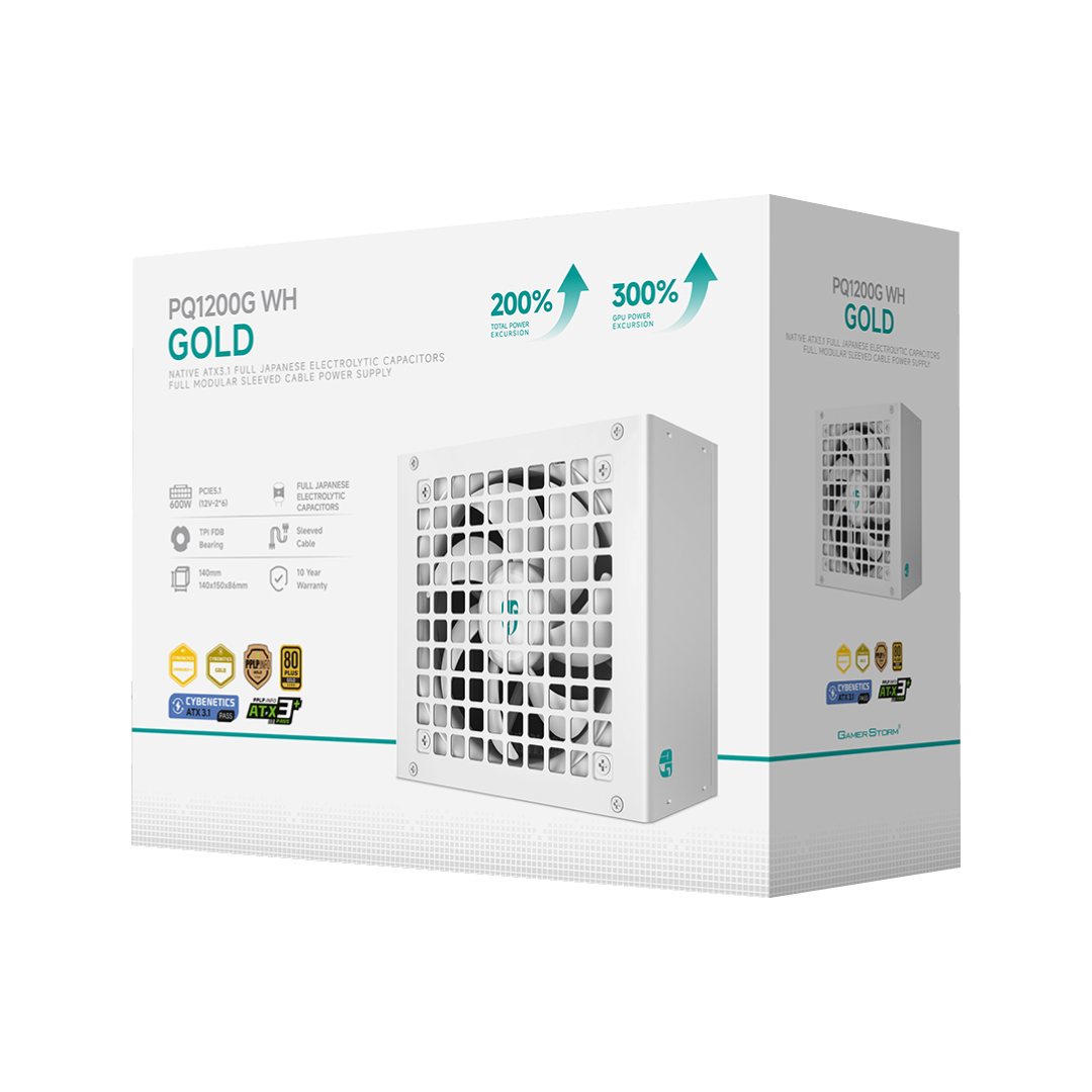 DeepCool PQ1200G White 1200W ATX 3.1 PCI-E 5.1 80 PLUS Gold Fully Modular Power Supply