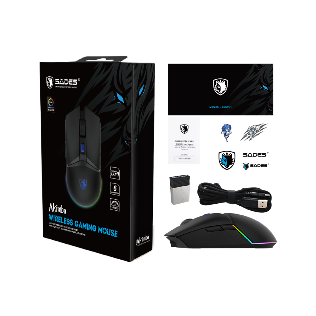 SADES Akimbo S18 Wireless Gaming Mouse – 16000 DPI / 2.4GHz Wireless + Wired / PAW3335 Sensor / RGB / 79g Lightweight 6