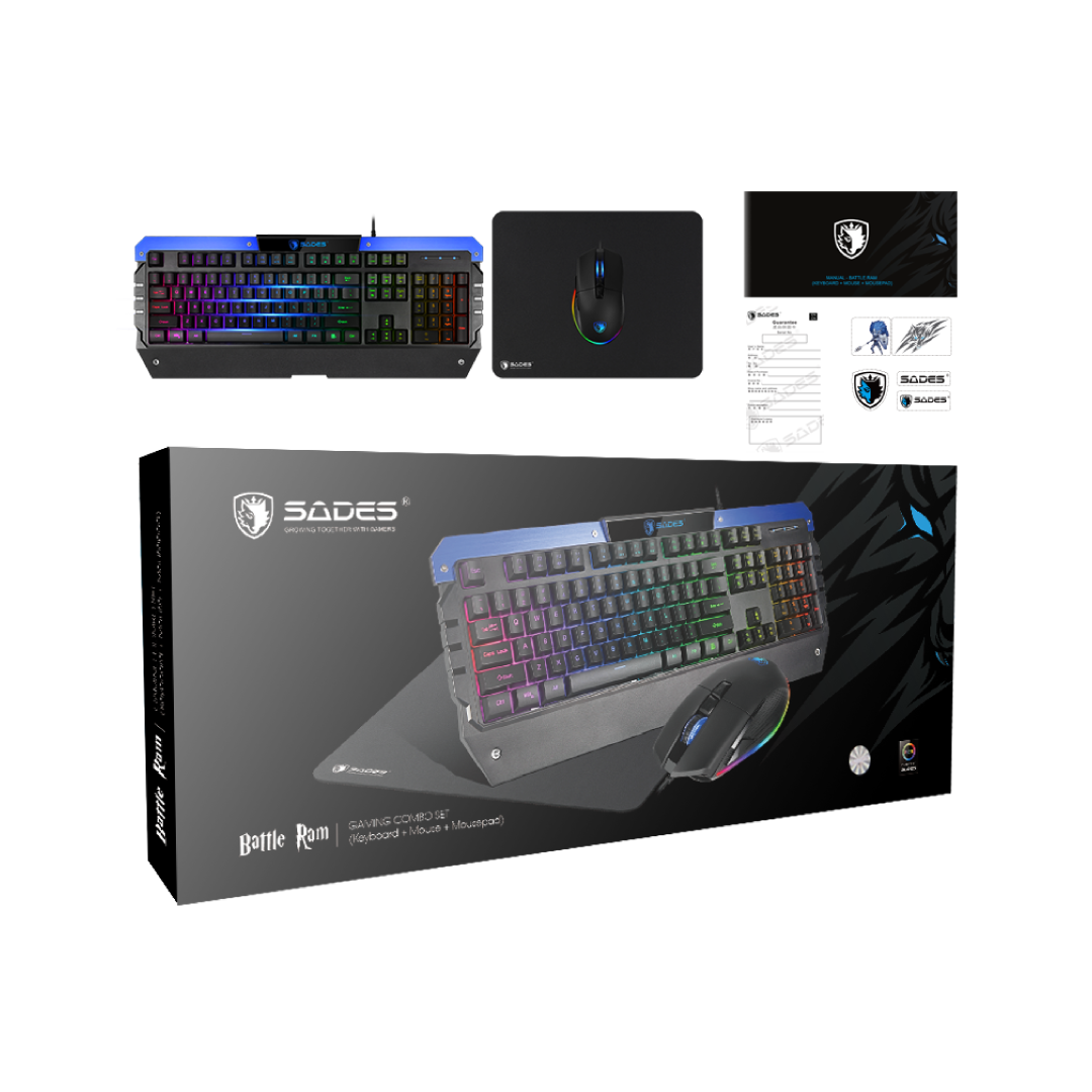 SADES Battle Ram SAB10B Gaming Combo – RGB Keyboard + Mouse + Mousepad / 4000 DPI / Membrane Keyboard 10
