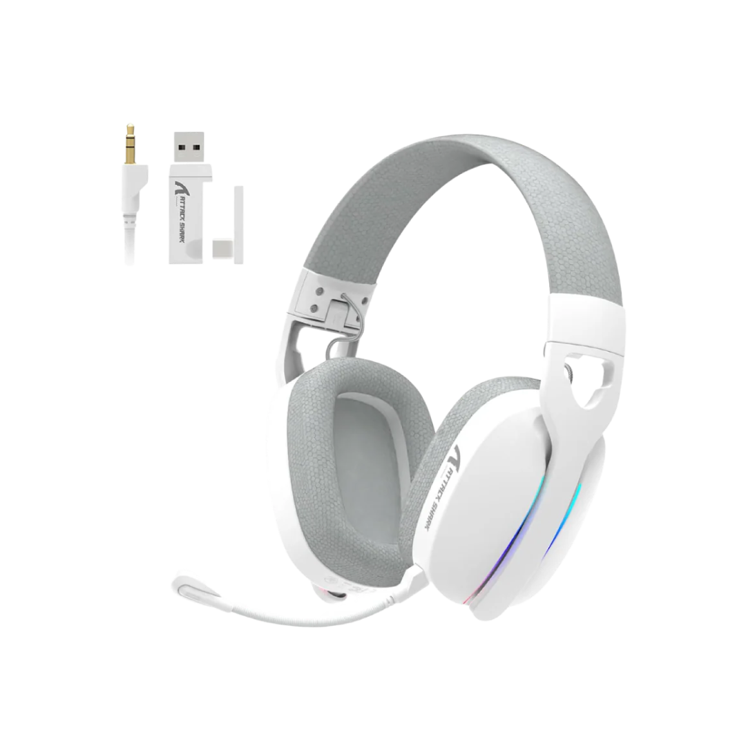 ATTACK SHARK L90 White – Foldable RGB Tri-Mode Wireless Gaming Headset 1