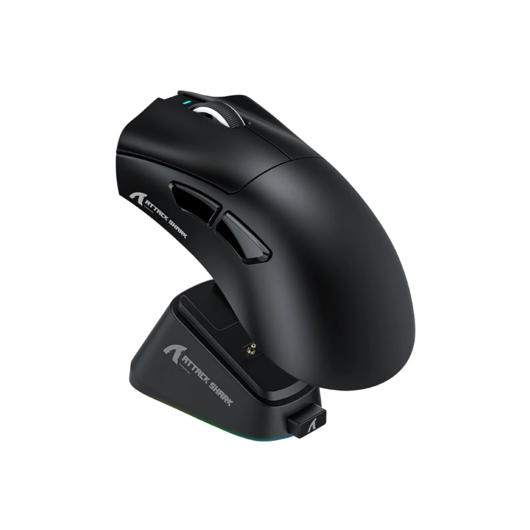 ATTACK SHARK V3 Pro Black – Tri-Mode Wireless Gaming Mouse with RGB Charging Dock