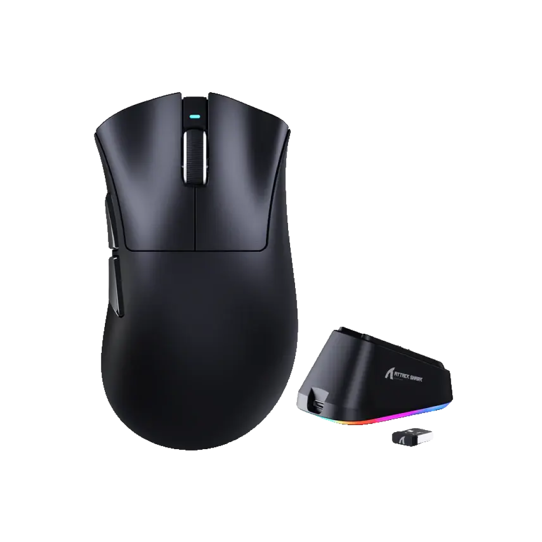 ATTACK SHARK V3 Pro Black – Tri-Mode Wireless Gaming Mouse with RGB Charging Dock 1