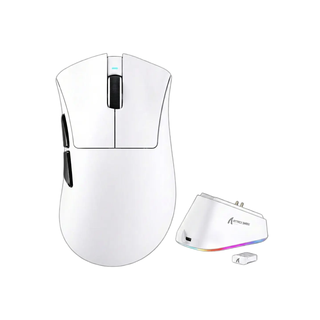 ATTACK SHARK V3 Pro White – Tri-Mode Wireless Gaming Mouse with RGB Charging Dock 2