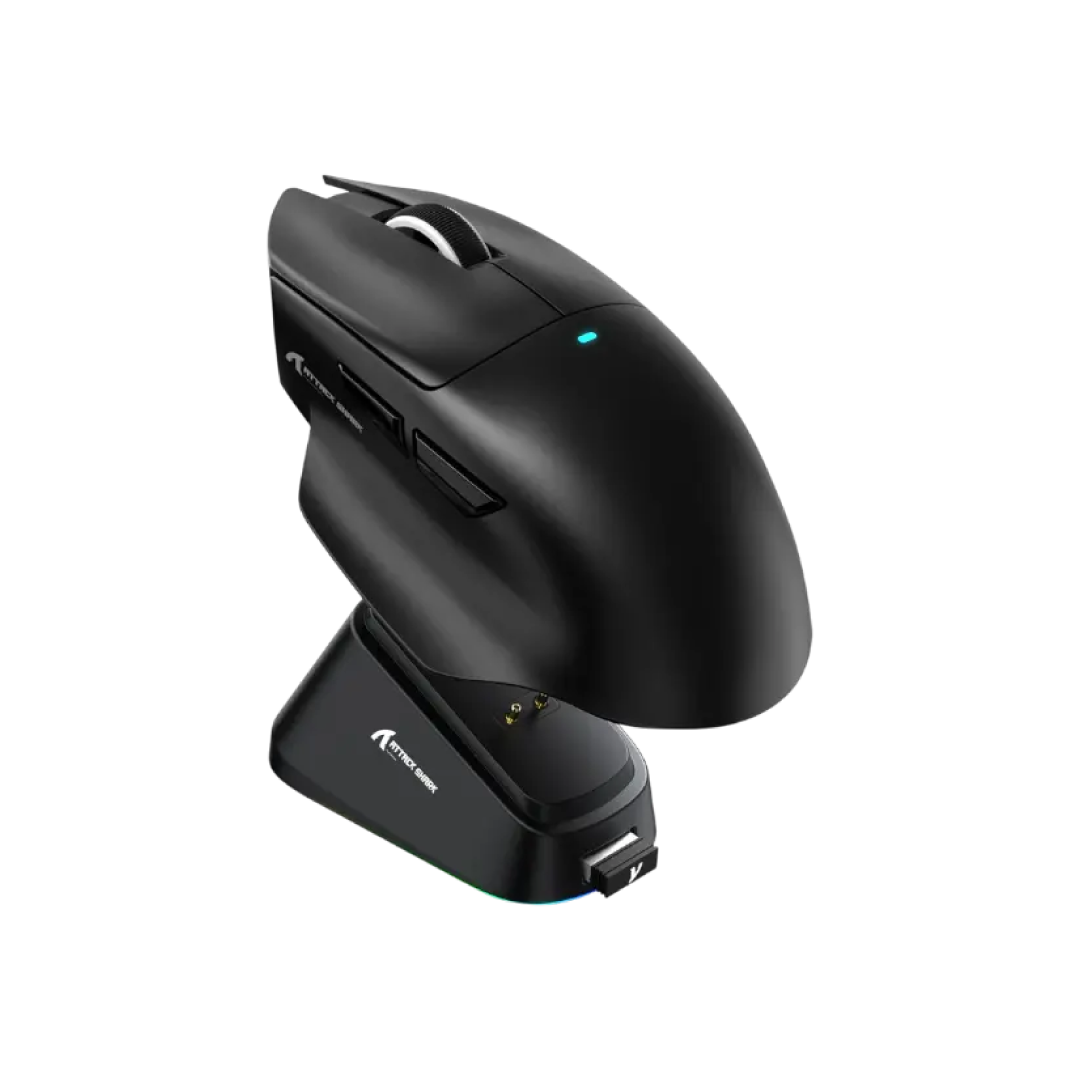 ATTACK SHARK V6 Black – Tri-Mode Wireless Gaming Mouse with RGB Charging Dock
