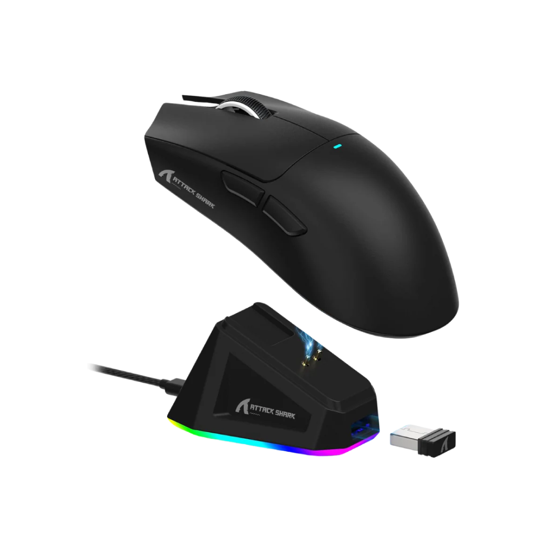 ATTACK SHARK X11 Black – Tri-Mode Wireless Gaming Mouse with Charging Dock