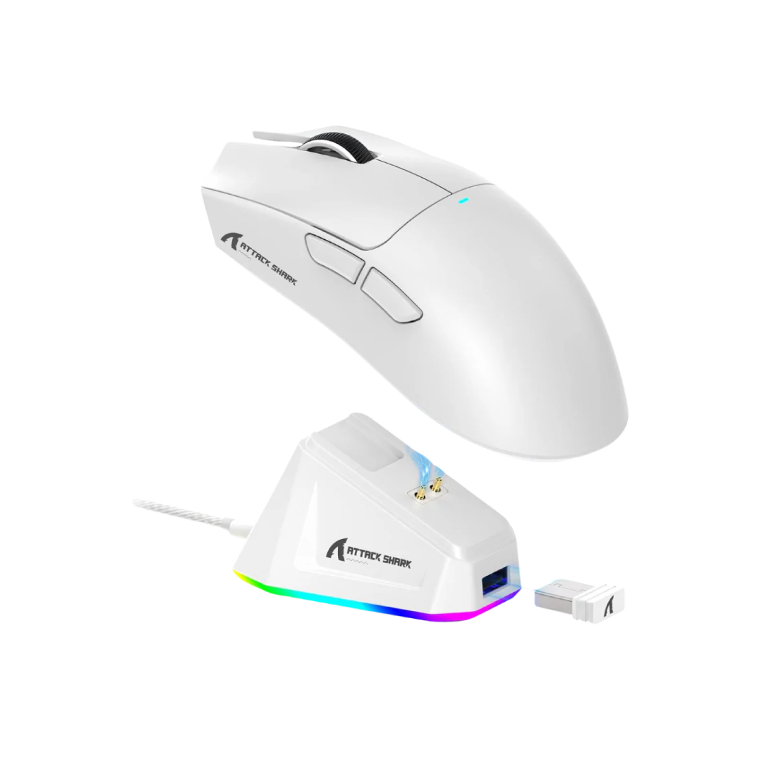 ATTACK SHARK X11 White – Tri-Mode Wireless Gaming Mouse with Charging Dock